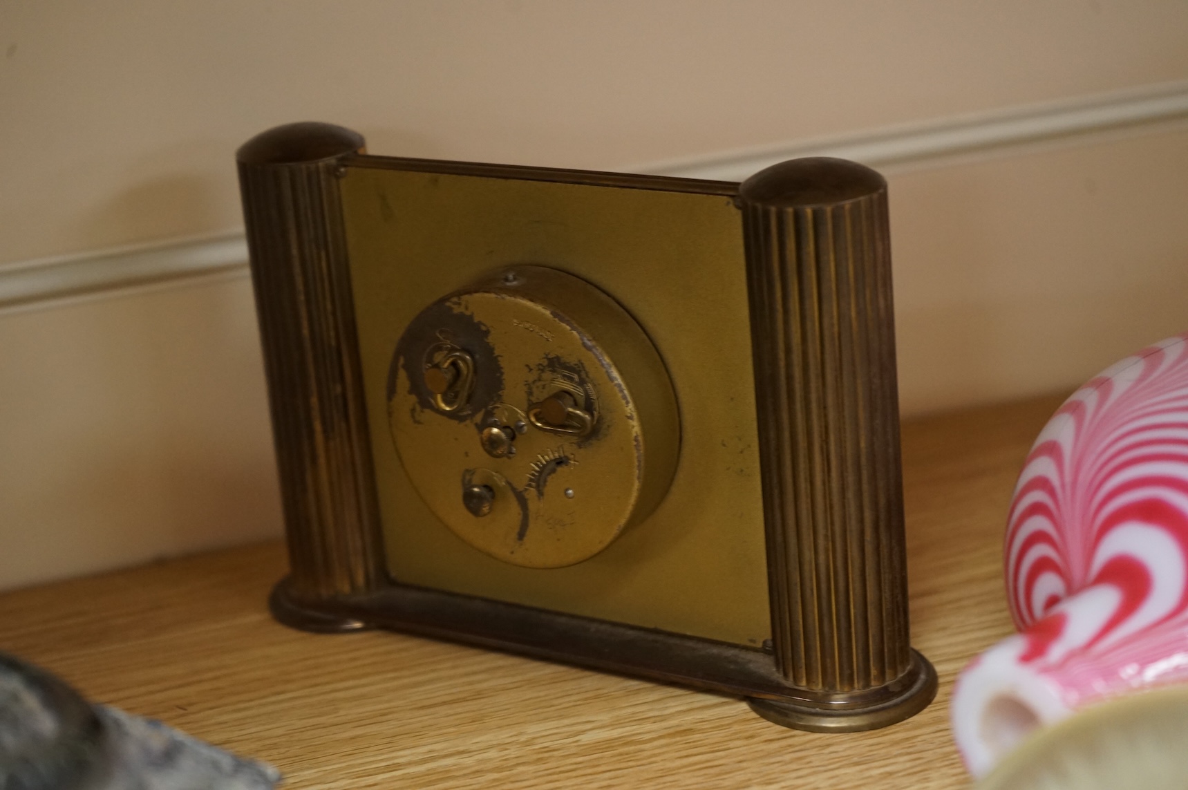 Sundry items and collectables to include a pair of glass vases, timepiece and Chinese figure